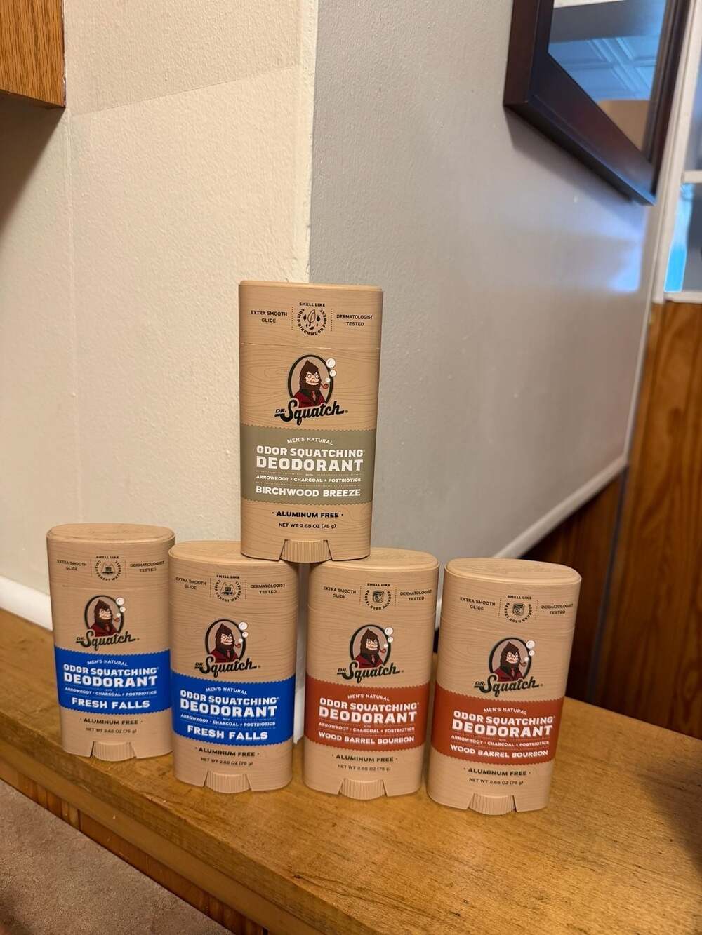 Dr. Squatch Men's Natural Deodorant 5-Pack Bundle: Birchwood Breeze, Fresh Falls